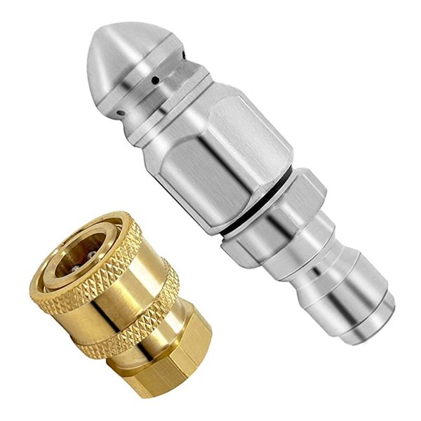 2Pc 5000 PSI Sewer Jet Nozzle with Pressure Washer Coupler