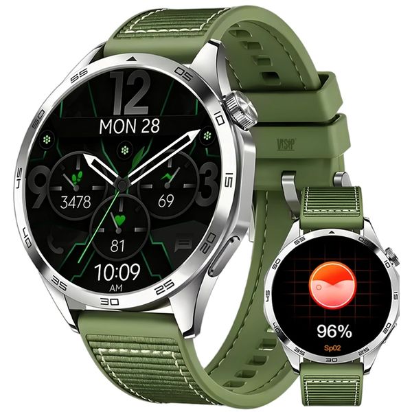 Green Round Dial Smart Watch - Modern Casual Design, Practical Gift for Men