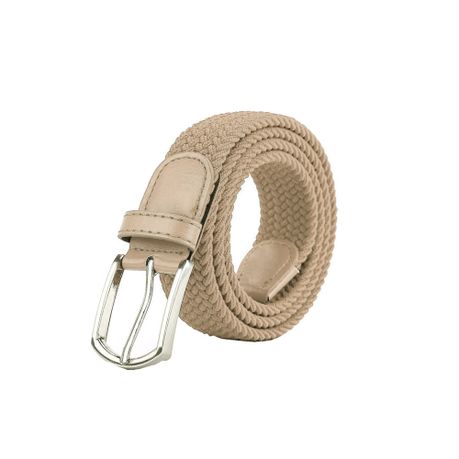Pin Styles Metal Buckle Knitted Canvas Elastic Waist Belt-Beige