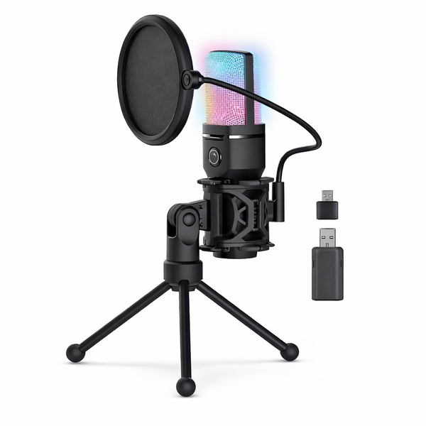RGB Gaming USB Condenser Microphone with Tripod &amp; Pop Filter-USB/TYPE C
