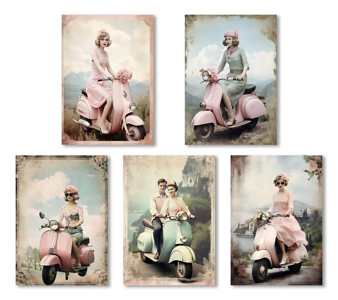 Greeting Cards: Vintage Vespa Scooter Adventures (5 Pack)