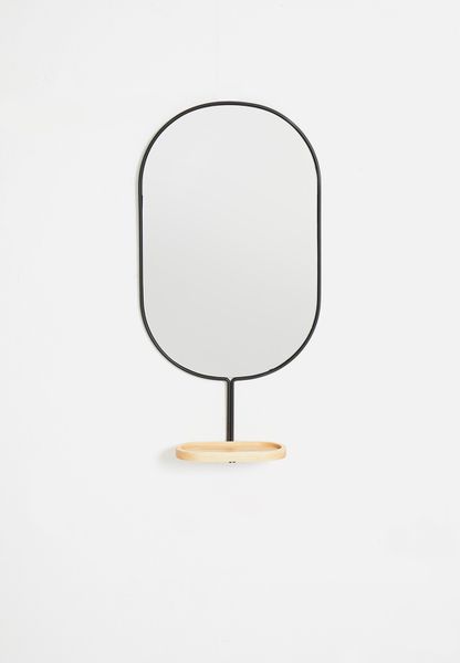 Pill Shaped Mirror With Shelf - Black &amp; Natural