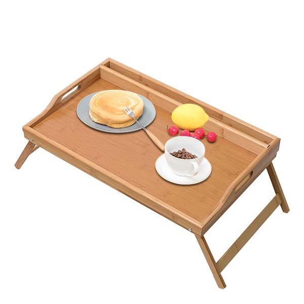 Bamboo Bed Tray Table with Folding Leg Breakfast Serving Tray Laptop Holder