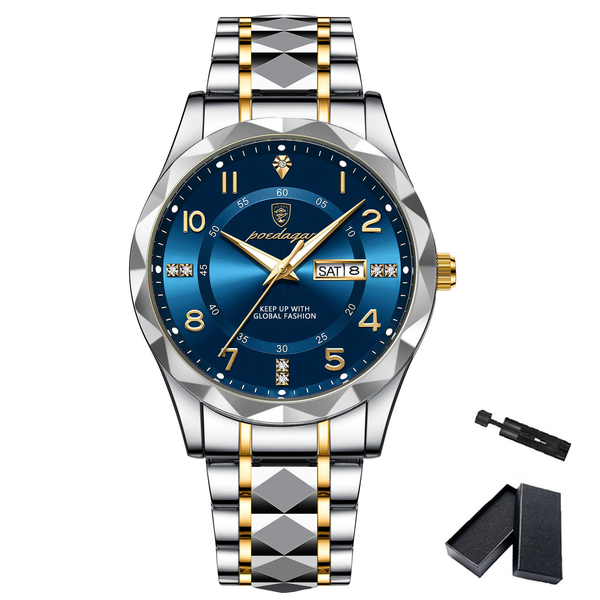 Poedagar Men, Boys, Junior Silver-Blue Metal Button Leisure,Formal,Analogue