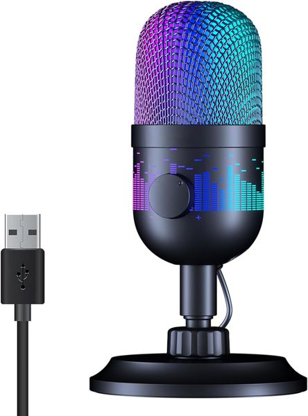 RGB USB Gaming Microphone, Plug &amp; Play One Click Mute &amp; Gain Knob