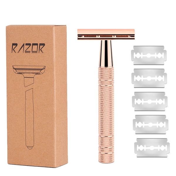 IPSTYLE Double Edge Shaving Razor - Premium Safety Razor - 5 Blades