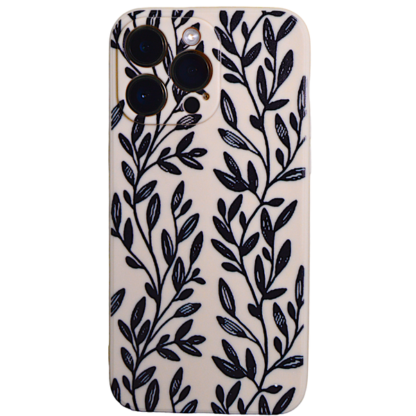 Long Flower Stems Pattern - Phone Case - Iphone 14 Pro Max - Black &amp; Beige