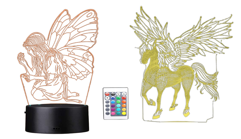 Fairy &amp; Unicorn 3D LED Illusional Lamp Light - Double Plate