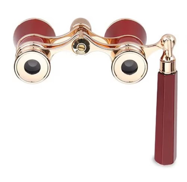 Vintage Opera Binoculars, Handle-Style, Miniature, High Definition, Red
