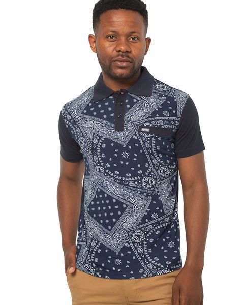 Restless Paisley Pattern Polo Navy image