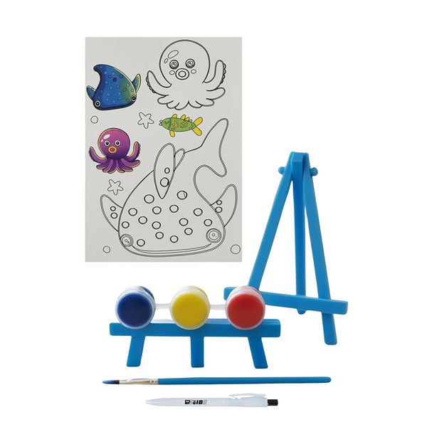 Kids Arts &amp; Crafts Whale Printed Canvas With Paint &amp; Brush With ReVibe Pen