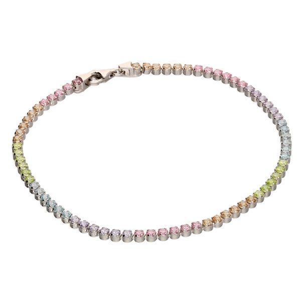 Broadway Jewellers - 925 Sterling Silver-Pastel Rainbow Tennis Bracelet -19cm