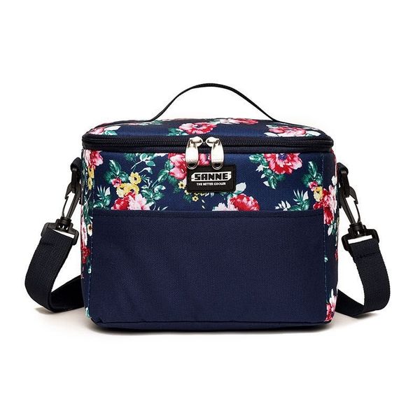 Floral Insulated Lunch Bag with Shoulder Strap Lunch Carrier Tote - 6 Litre