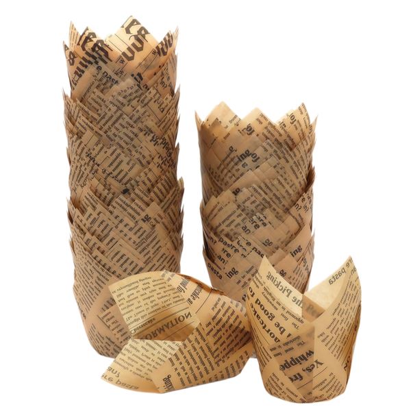 150 Packs Newspaper Tulip Cupcake Liners Grease-Proof for Party and Wedding
