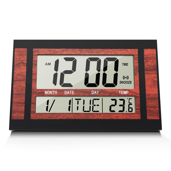 Digital Wall Clock Lcd Number Time Temperature Calendar Alarm Black