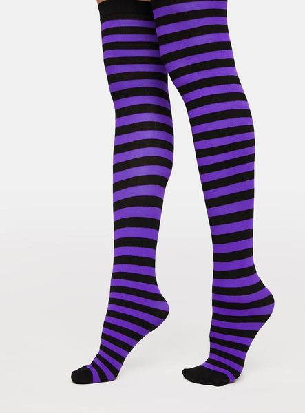 Soxy Lady - Thigh High Socks purple/black (Uk3-Uk9) One Size Fits All