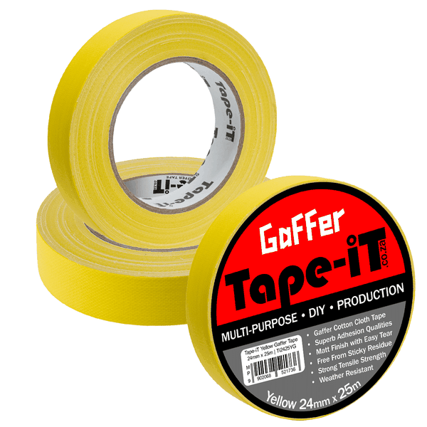 Tape-iT 3 Pack of Yellow Gaffer Tape Roll 24mm x 25m | Ti2425YG3