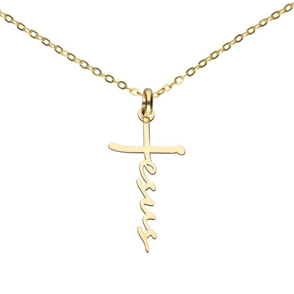 9k Gold Jesus Cross Pendant &amp; Chain
