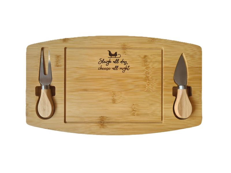 Bamboo Cheese Board with Utensils Custom-Engraved for Christmas