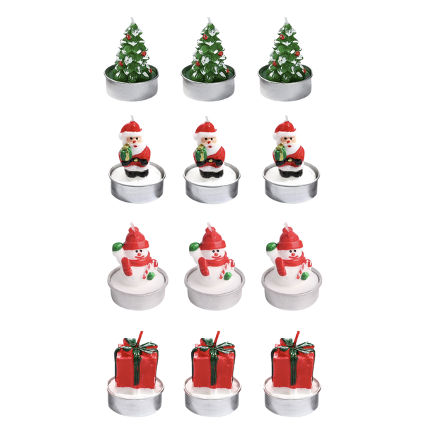 Set of 12 Christmas-Themed Tealight Candles