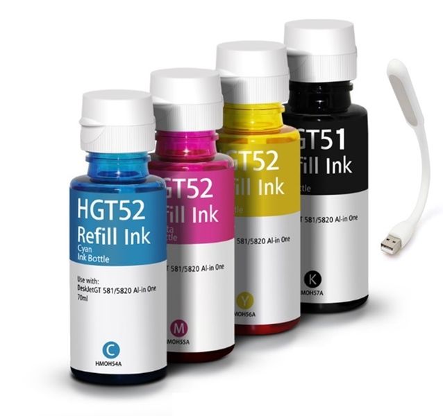 MR A TECH Colour Ink Bottle BK/C/M/Y Compatible with HP GT51 / 52