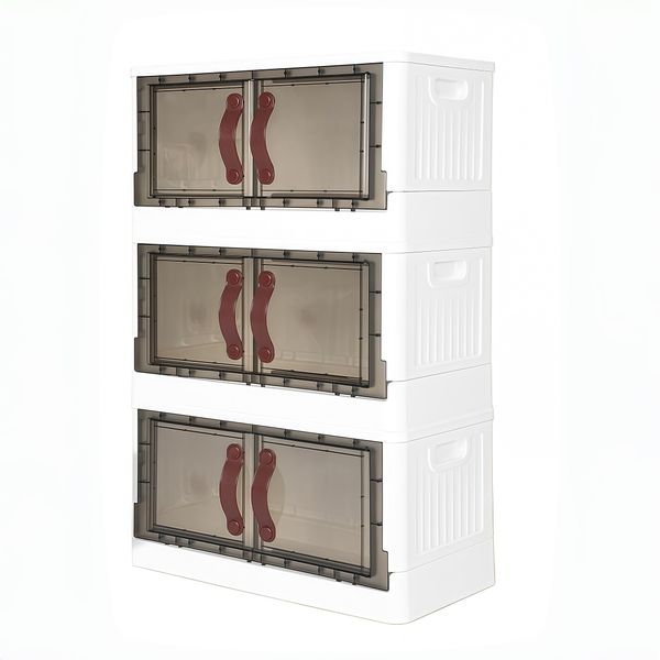 3 Packs Collapsible Plastic Storage Bins With Lids 61X31X95cm L- Size White