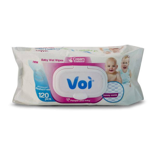 Voi - Wet Wipes - Baby Wipes - Honeycomb - Travel Pack - 120 Piece