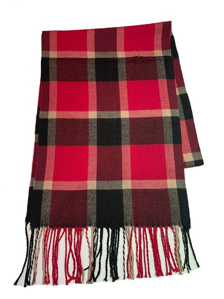 Men's Tartan Checked Scarf Cashmere Tassels - Red/Black