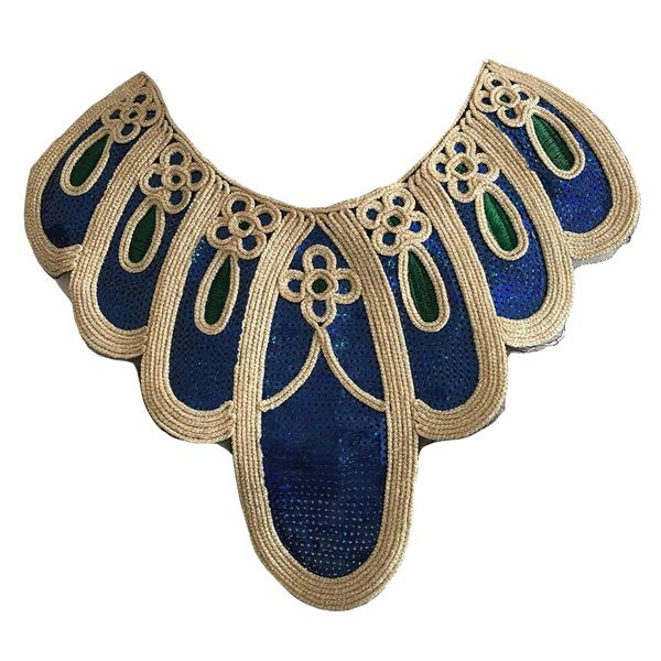 Fashion Sapphire Embroidery Lace Fabric Sequin Collar Embellishment (35cm)