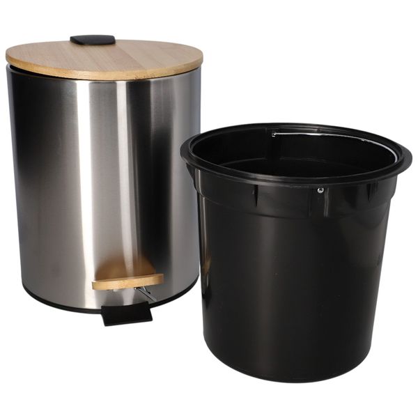 Bathlux Silver Bamboo Pedal Trash Can 5L 2 Pieces