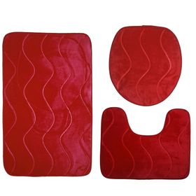 3 Piece Memory Foam Toilet Cover Contoured Mat & 50x80cm Bath Mat ...