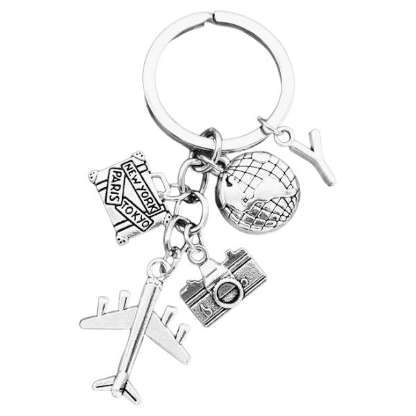 Initial 'Y' Travel-Themed Keyring With Intricate Details - Silver