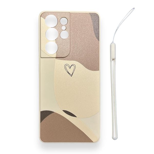 AMA Brown Heart Pattern Cover With Lanyard For Samsung Galaxy S20 Ultra