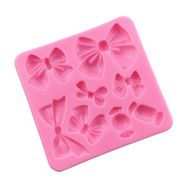 Flexible 9-Cavity Silicone Mold With Various Bow Designs and Sizes - Pink