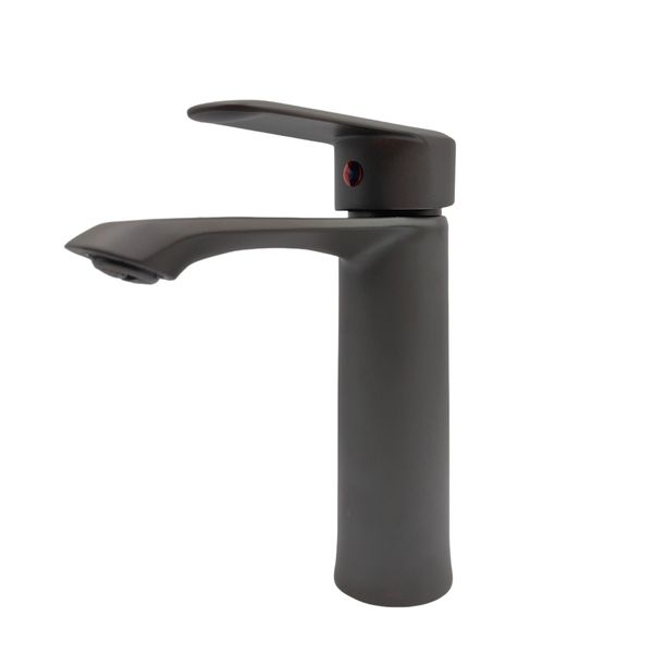 Matte Black Basin Faucet - Single-Handle with Red Indicator