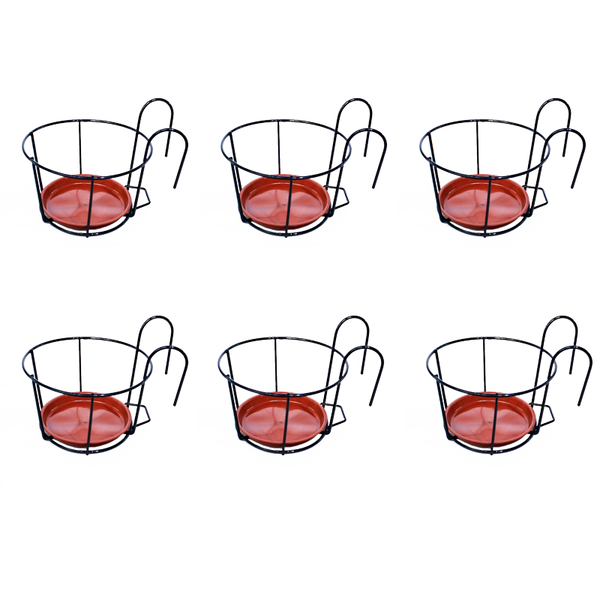 Hanging Plant Holders with Brick Red Base Flowerpot Stand - 6 Pieces