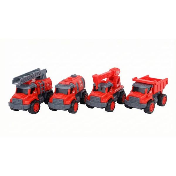 Puzzle Fire Series: 4-Piece Friction-Powered Emergency Rescue Toy Truck Set