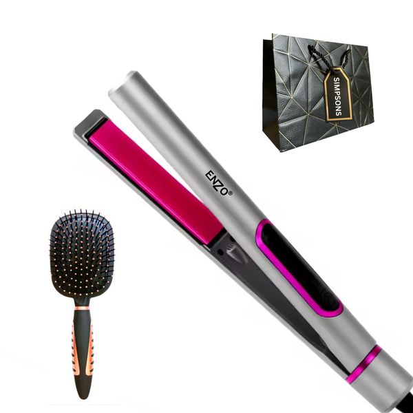 Enzo- Professional 2 in Straighten &amp; Wave Iron, Luxury Simpsons Bag &amp; Brush