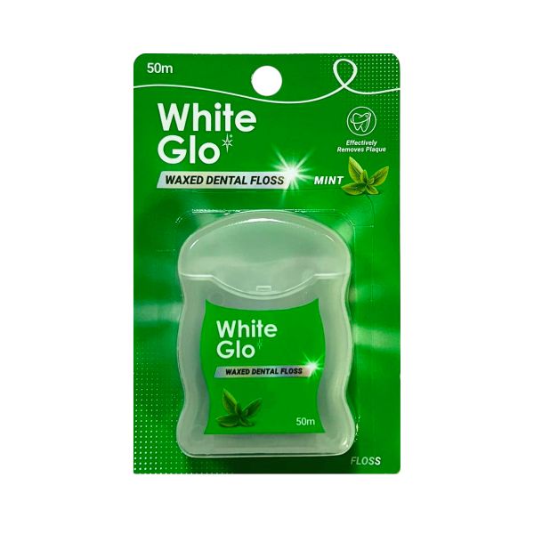 White Glo Waxed Dental Floss Mint 50m