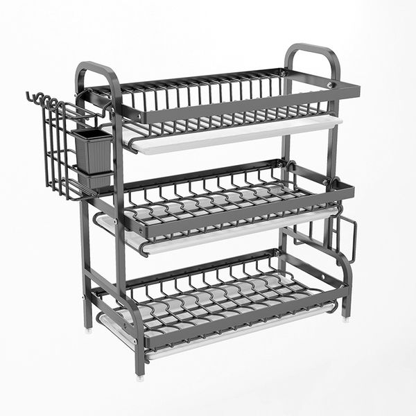Multifunction 3 Tier Dish Drainer Rack with Drip Tray