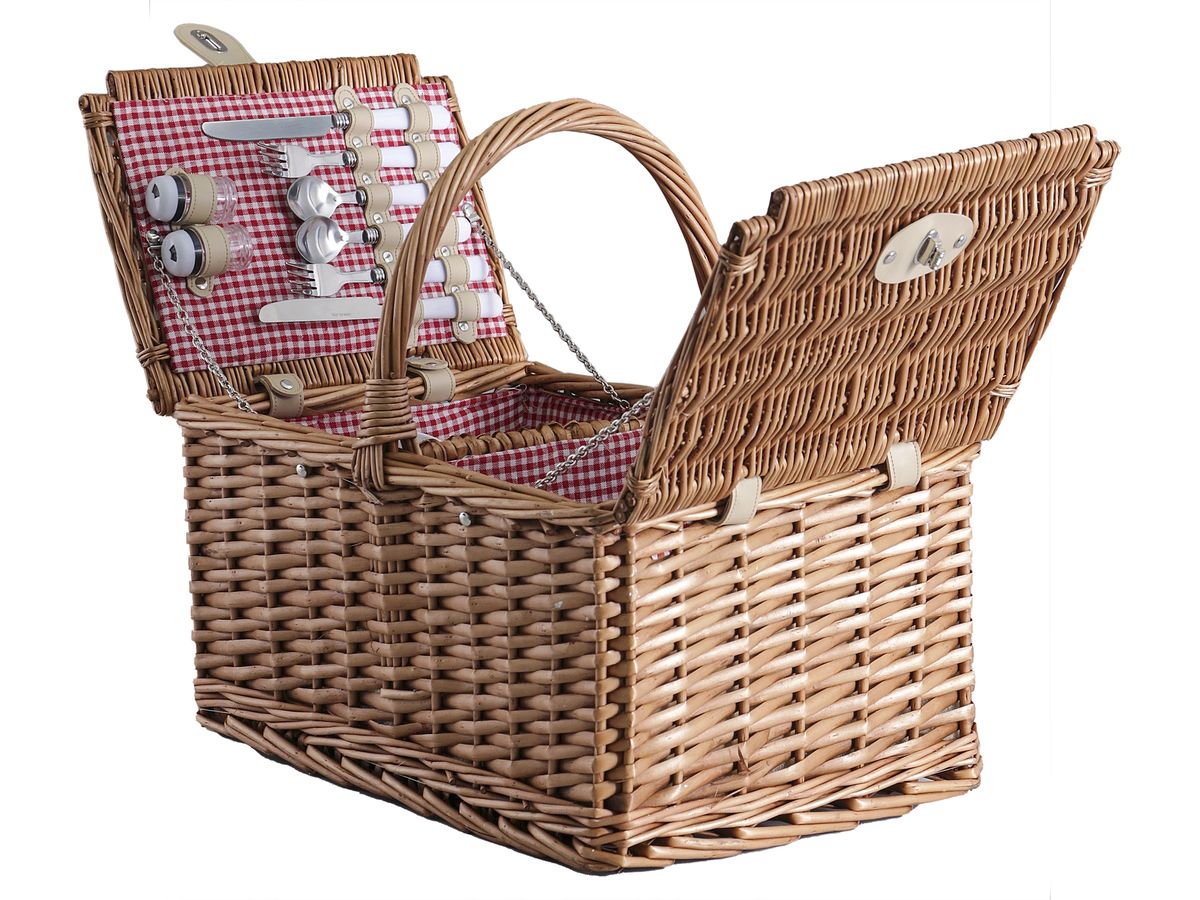 Natural Wicker 4 person Picnic Basket with handle & utensils Shop