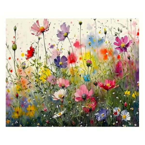 DIY Number Painting Kit - Framed Mounted Canvas. Wildflowers