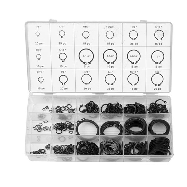 18 Sizes (1/8'' - 1-1/4'') Circlips Snap Ring Assortment - 300 Pieces