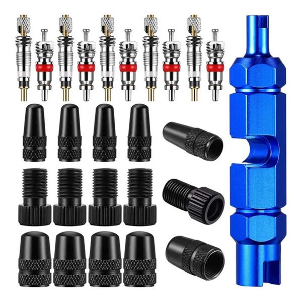 Bicycle Valve Core Kit with Presta and Schrader Valve Core Adapter - 26 Piece