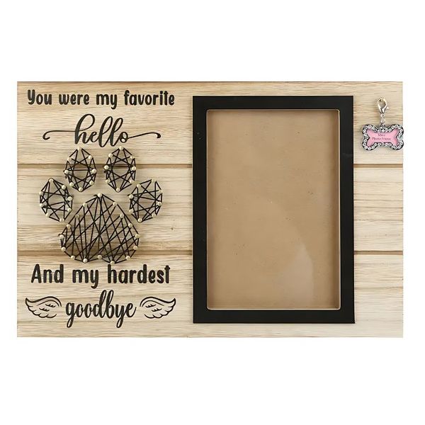 Pet Loss Tribute - Wooden Dog Memorial Picture Frame with Pendant