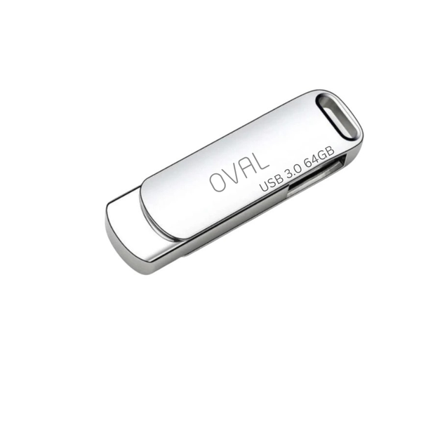 OVAL 64GB USB 3.0 Flash Drive - High-Speed Stainless Steel Memory Stick