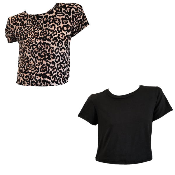 Maternity 2-Pack Short Sleeve DTY Crop Tops Leopard Print &amp; Black
