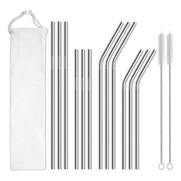 QYNIAL 12-Pack Reusable Stainless Steel Straws for 900ml &amp; 600ml Tumblers