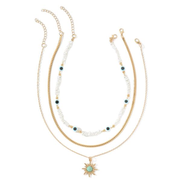 Imitation Pearl Eight-Pointed Star Stacked Necklace