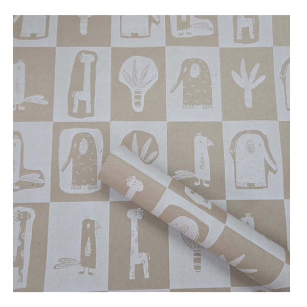 Safari Parade Wrapping Paper - (10 Meter) Roll White